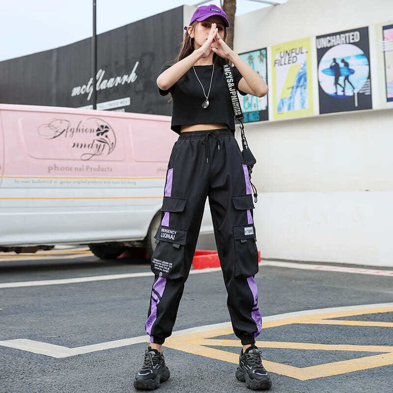 Cargo Pants Women&#39;s Summer Thin 2020 High Waist Loose Casual Sports Pants Trousers Women Lace Up Pants Black White Spliced Pants