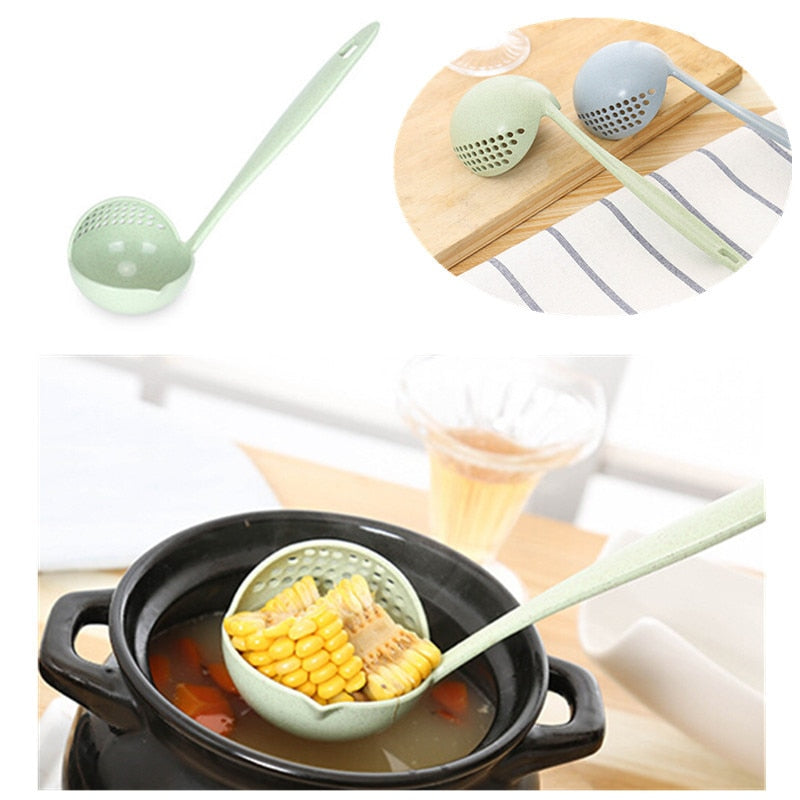 2 in 1 Long Handle Soup Spoon Home Strainer Cooking Colander Kitchen Scoop Plastic Ladle Tableware Kitchen Gadgets Free Shipping