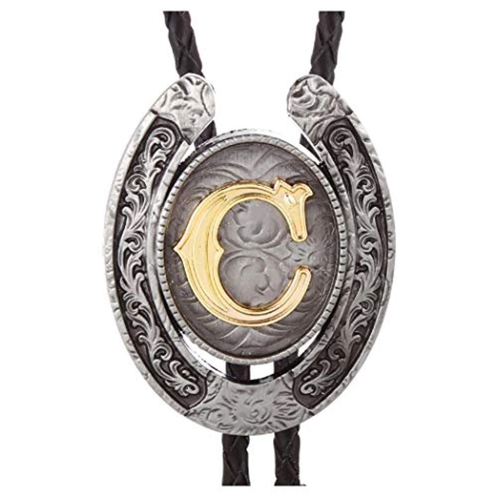 Vintage Gold Letter ABCDEFG-Z U shape bolo tie for man Indian cowboy western cowgirl leather rope zinc alloy necktie