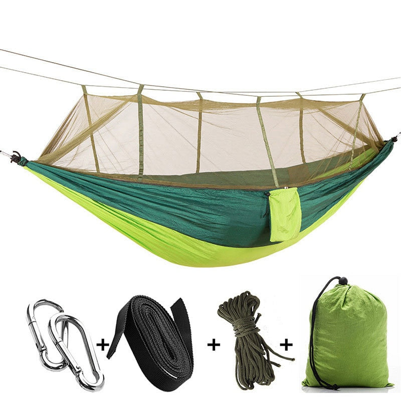 1-2 Person Portable Outdoor Camping Hammock with Mosquito Net High Strength Parachute Fabric Hanging Bed Hunting Sleeping Swing