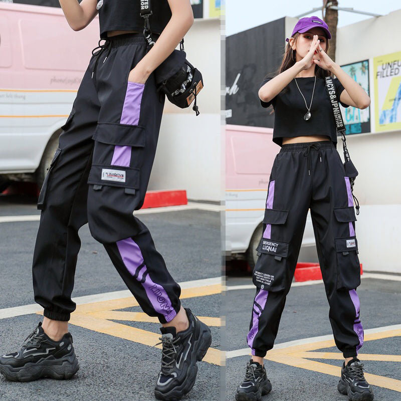 Cargo Pants Women&#39;s Summer Thin 2020 High Waist Loose Casual Sports Pants Trousers Women Lace Up Pants Black White Spliced Pants