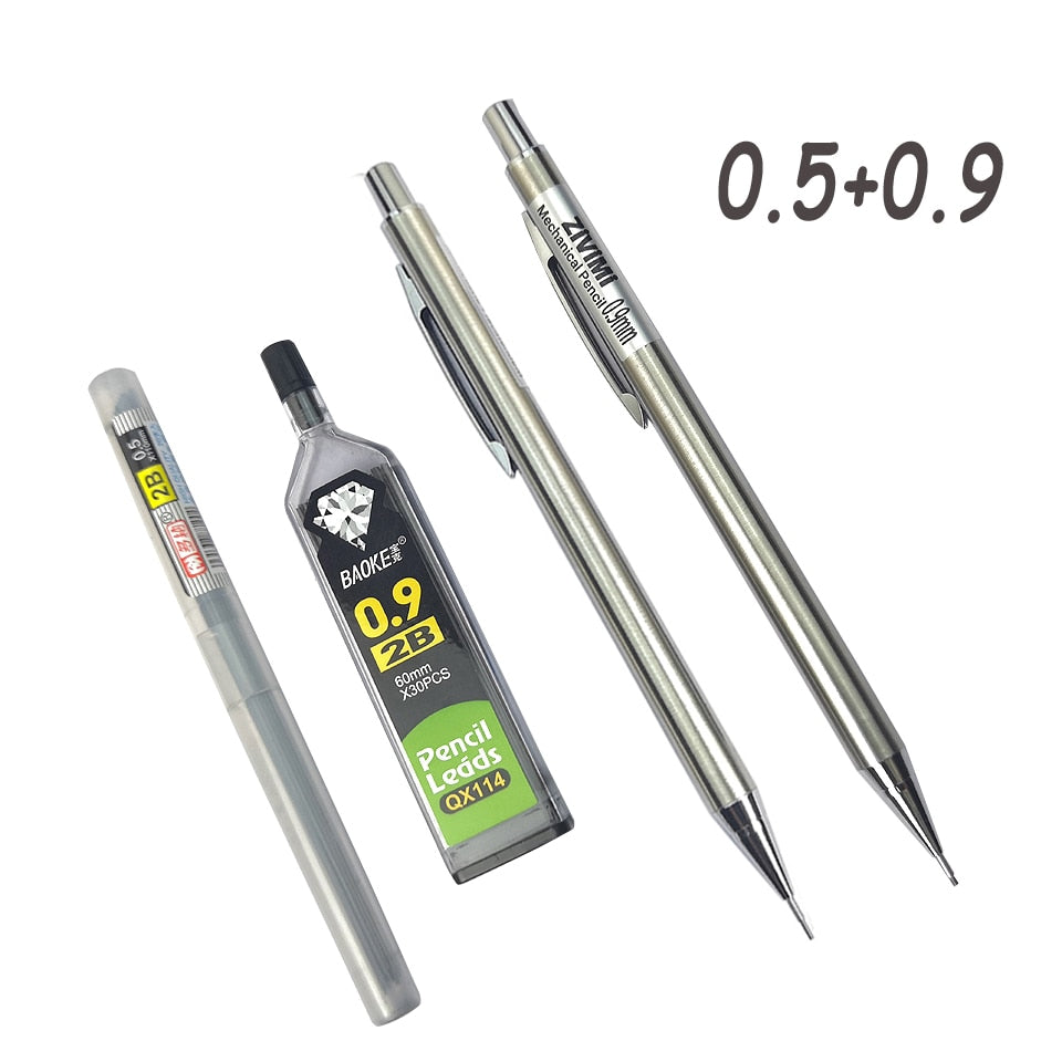 Full Metal Mechanical Pencil 0.5mm/0.7mm/0.9mm High Quality Automatic Pencils Writing School Pencils Office Supplies 2pcs/lot