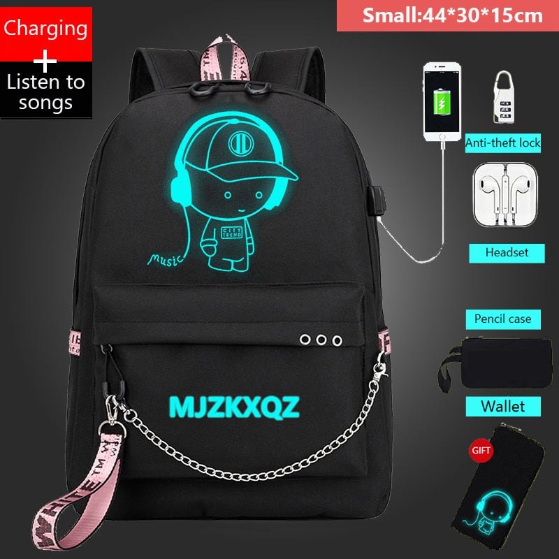 Mjzkxqz Student School Backpack Luminous USB Charge School Bag For Teenager Boy Anti-Theft Children&#39;s Schoolbags Laptop Backpack