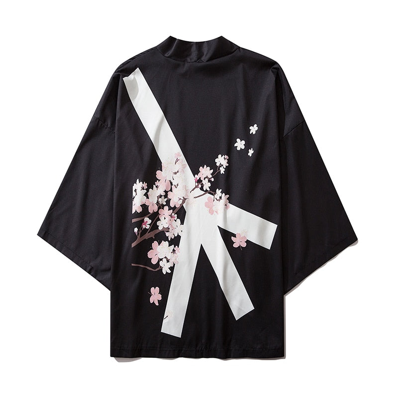 bebovizi Black Fashion Streetwear Beauty Print Kimono Cardigan Robe China Haori Obi Traditional Japanese Clothes for Women Men