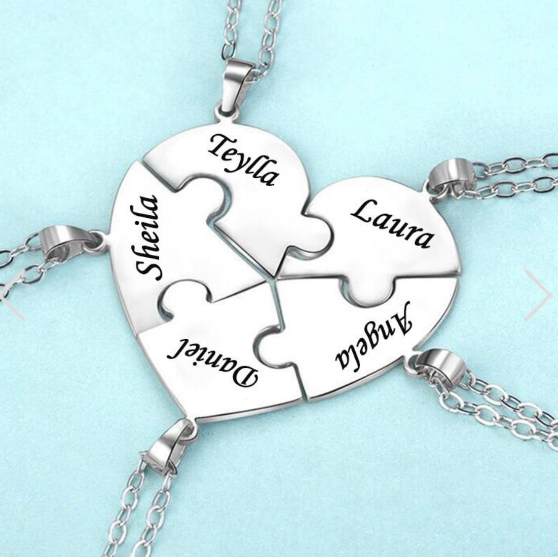 Custom Names Heart Necklace Heart Puzzle Necklace Engraved Names Puzzled Hearts Pendant- send names via chat