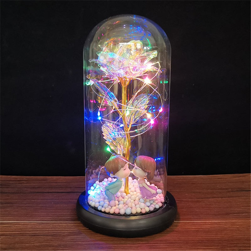 Valentines Day Gift for Girlfriend Eternal Rose LED Light Foil Flower In Glass Cover Mothers Day Wedding favors Bridesmaid Gift