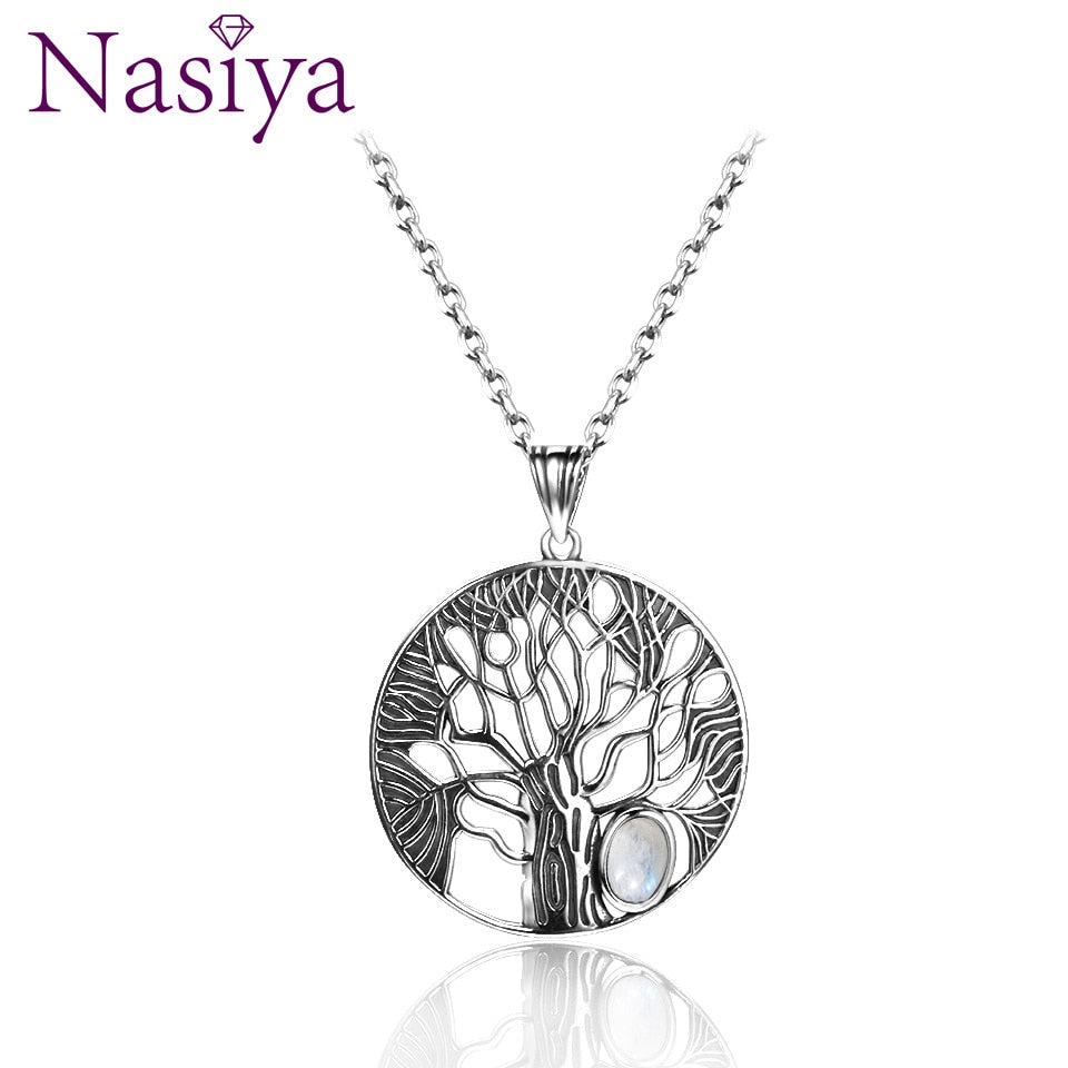 Natural Moonstone Tree Pendant  Necklace For Women Fine Sterling Silver 925 Jewelry Daily Life Birthday Anniversary Gift