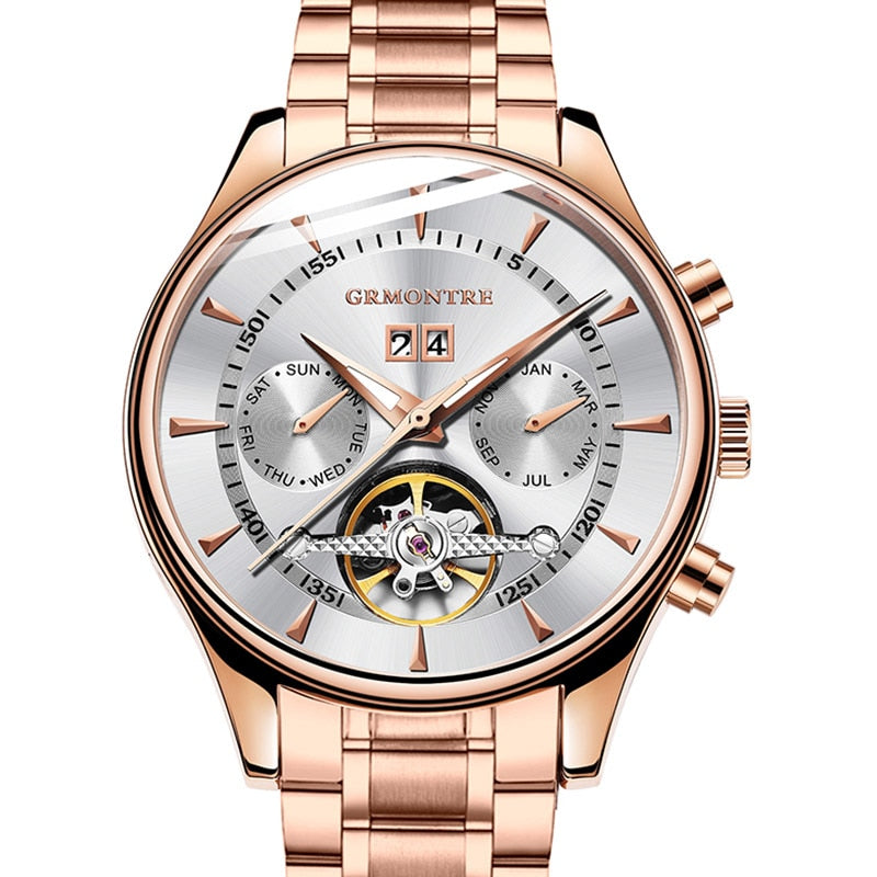 Skeleton Tourbillon Mechanical Watch Men Automatic Classic Rose Gold Leather Mechanical Wrist Watches Reloj Hombre 2018 Luxury