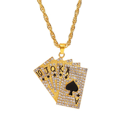 Hip Hop Jewelry Women Men Statement Enamel Playing Cards Pendants Necklaces Hip Hop Jewelry Fashion Gold Silver Color Necklace