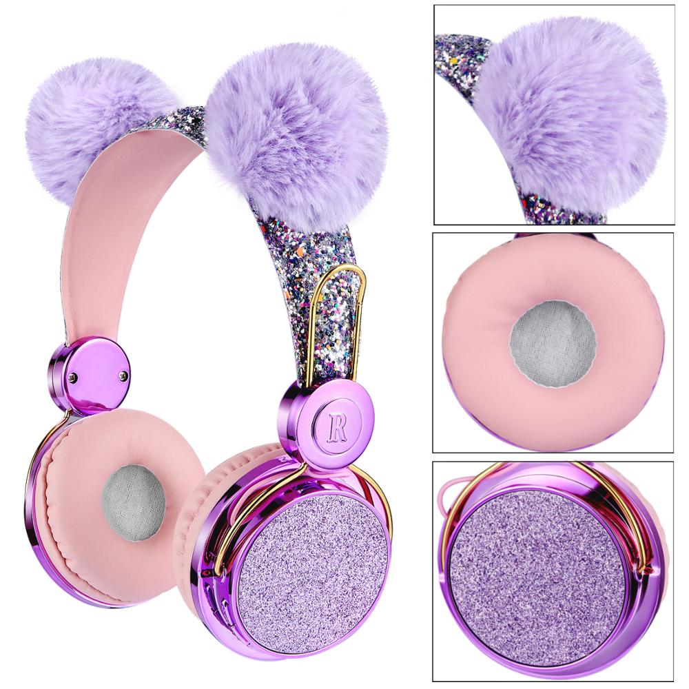 Bluetooth Cute Kids Wireless Headphone with Microphone Girls 3.5mm Music Stereo Earphone Computer Mobile Phone Cat Headphones