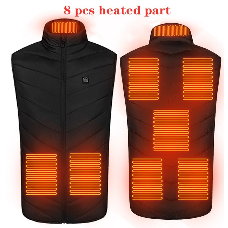 17/11 Places Heated Vest Men Women Usb Heated Jacket Heating Vest Thermal Clothing Hunting Vest Winter Heating Jacket BlackS-6XL