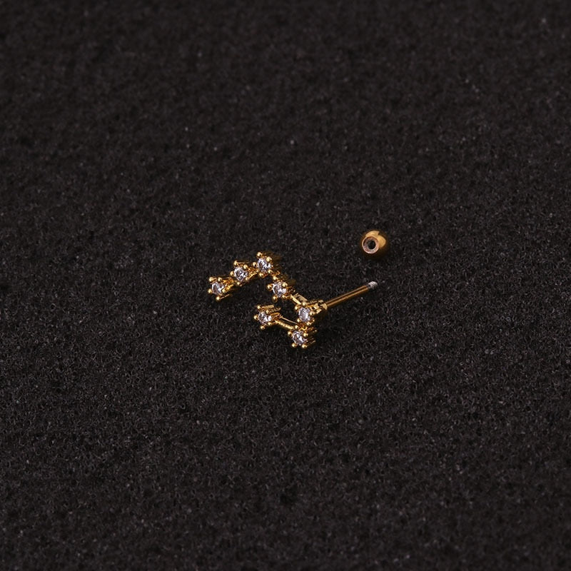 1 Pcs Twelve Constellation Star Cartilage Earring Non-Allergic Silver Color CZ Zodiac Screw Piercing Ear Decor Jewelry Gift