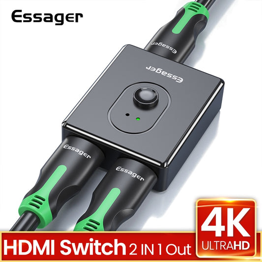 Essager HD Splitter Switch Bi-Direction 4K 2.0 HDMI-Compatible Switcher 1x2/2x1 Adapter 2 in 1 Out Converter For PS5 PS4 TV BOX