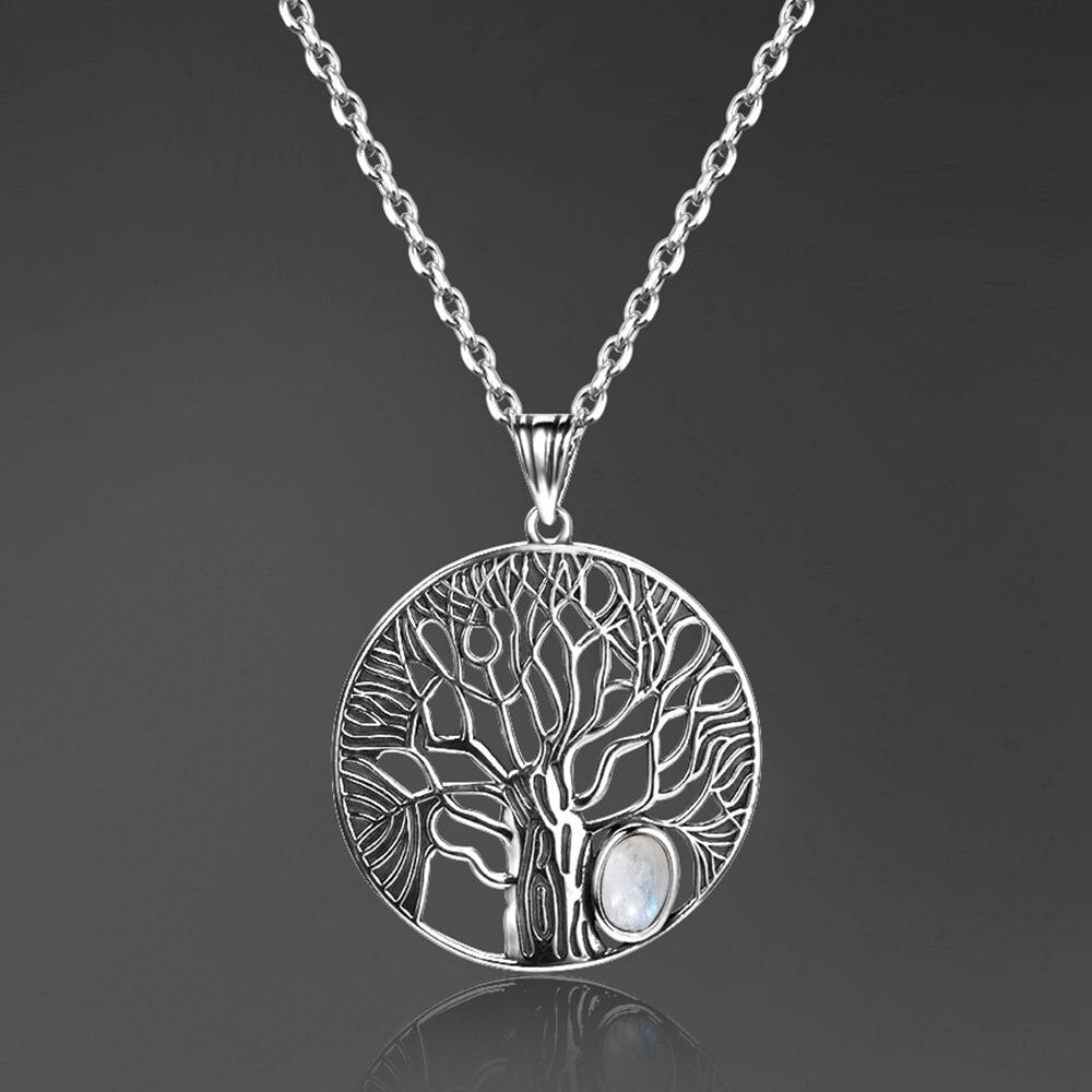 Natural Moonstone Tree Pendant  Necklace For Women Fine Sterling Silver 925 Jewelry Daily Life Birthday Anniversary Gift