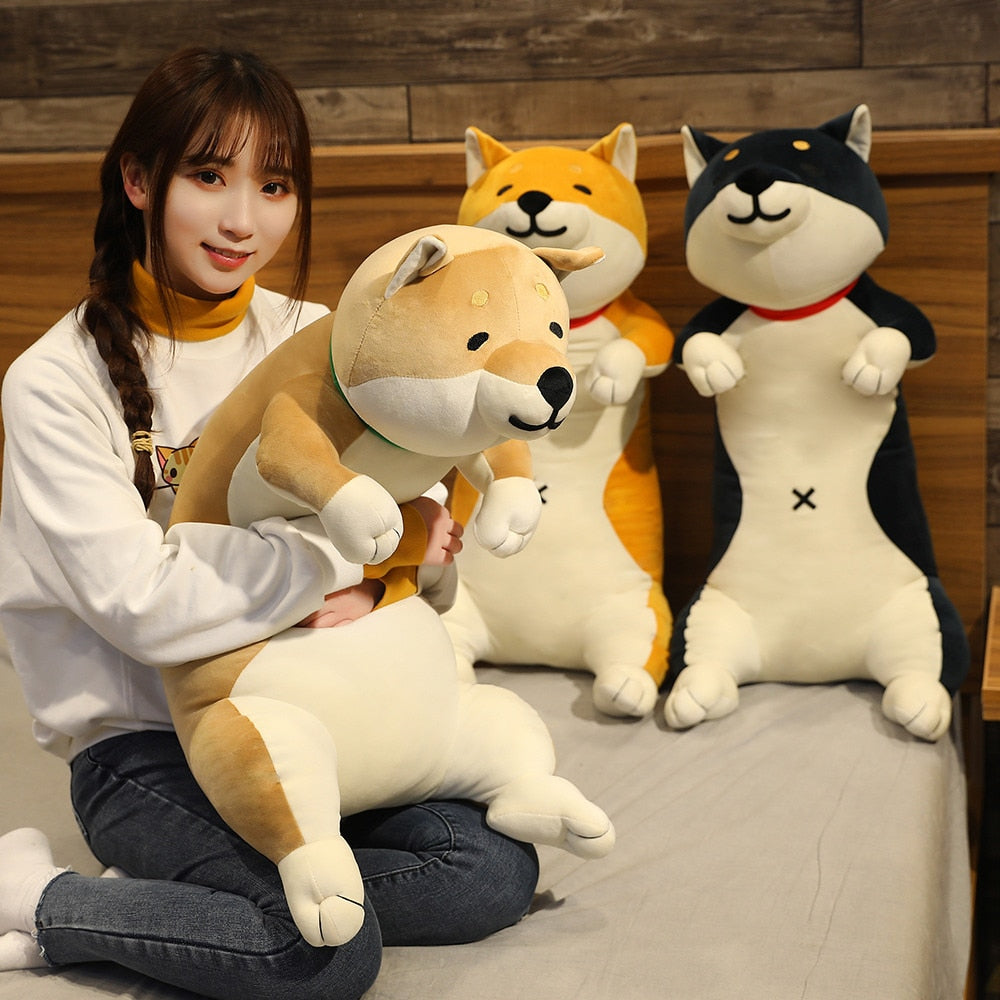 60-120cm Cute Shiba Inu Dog &amp; Cat Plush Toys Stuffed Long Animals Sleep Boyfriend Pillow Doll Office Cushion Kids Girls Gift