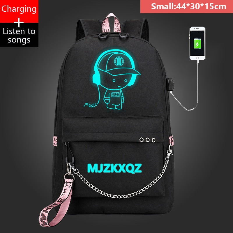 Mjzkxqz Student School Backpack Luminous USB Charge School Bag For Teenager Boy Anti-Theft Children&#39;s Schoolbags Laptop Backpack