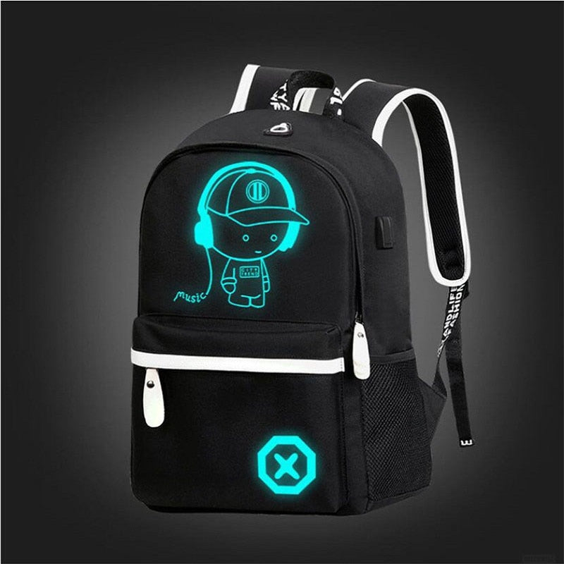 Mjzkxqz Student School Backpack Luminous USB Charge School Bag For Teenager Boy Anti-Theft Children&#39;s Schoolbags Laptop Backpack