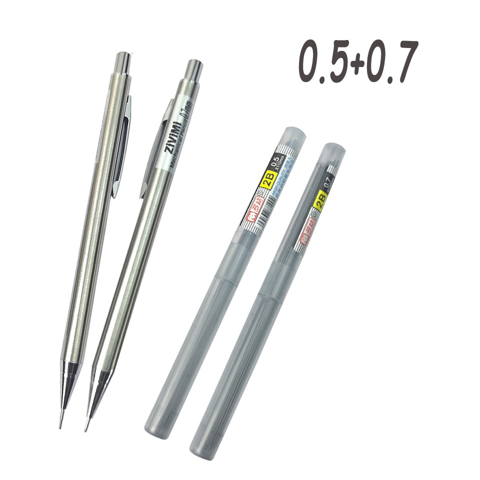 Full Metal Mechanical Pencil 0.5mm/0.7mm/0.9mm High Quality Automatic Pencils Writing School Pencils Office Supplies 2pcs/lot