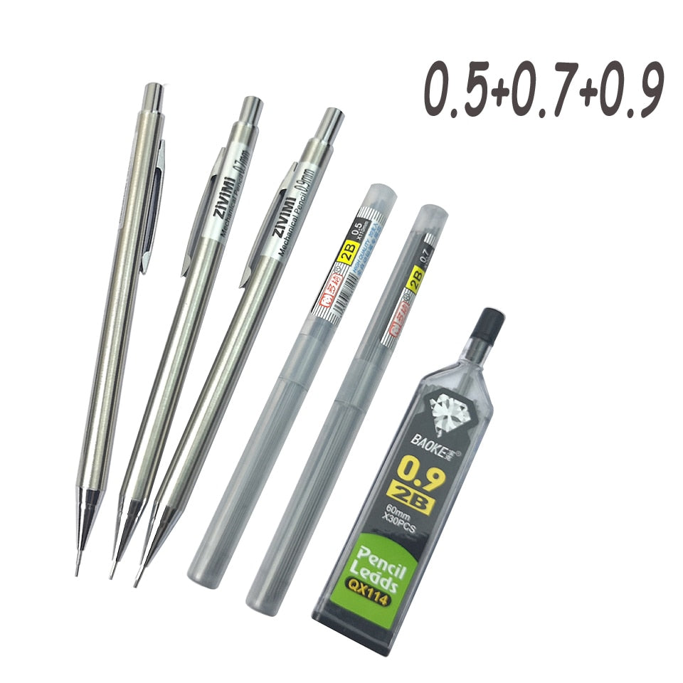 Full Metal Mechanical Pencil 0.5mm/0.7mm/0.9mm High Quality Automatic Pencils Writing School Pencils Office Supplies 2pcs/lot