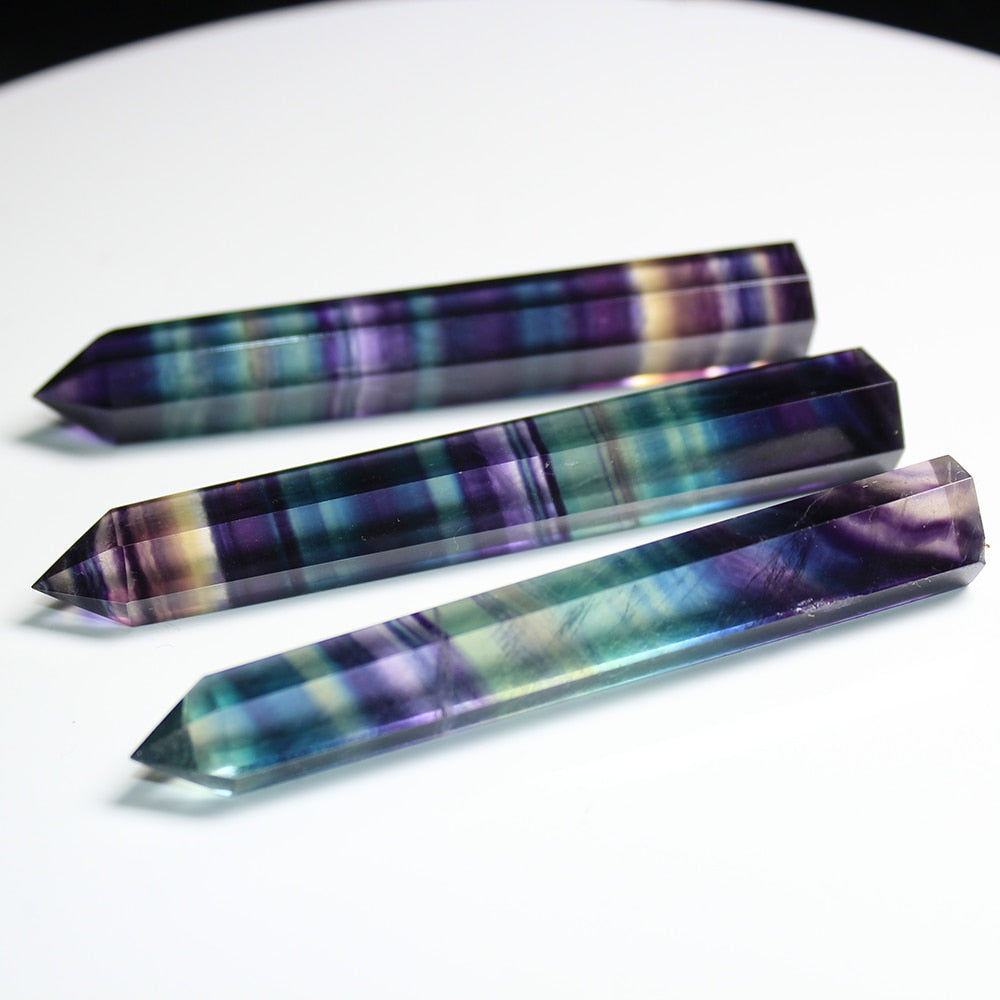 Natural Fluorite Crystal Colorful Striped Fluorite 4-7CM Quartz Crystal Stone Point Healing Hexagonal Wand Treatment Stone