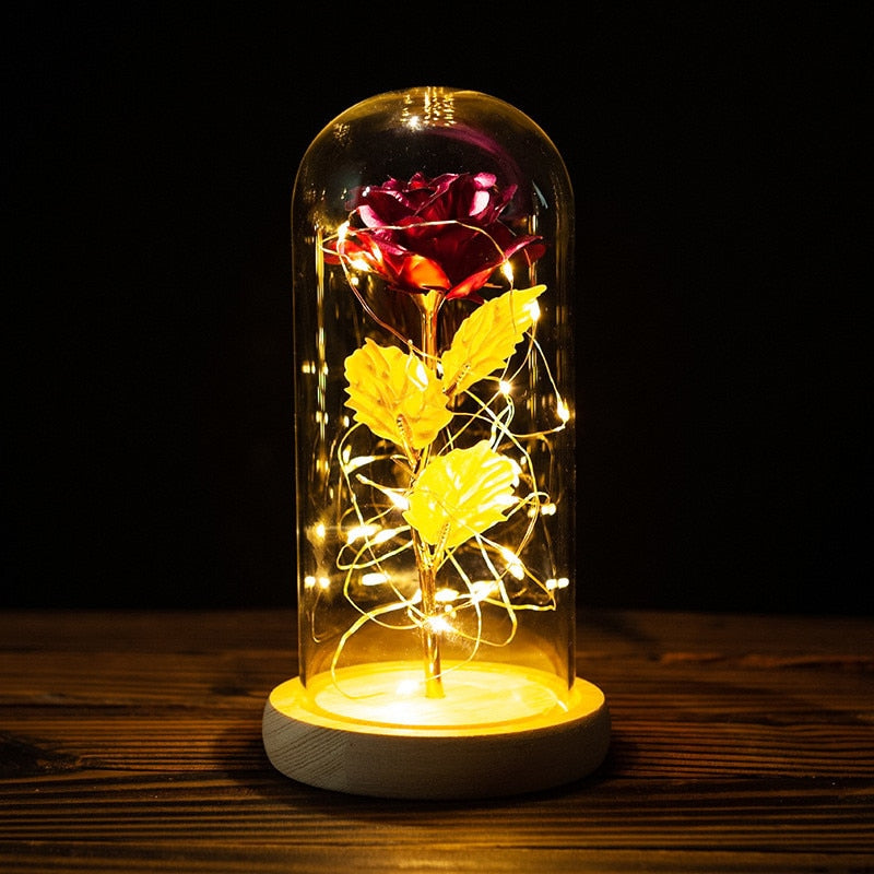 Valentines Day Gift for Girlfriend Eternal Rose LED Light Foil Flower In Glass Cover Mothers Day Wedding favors Bridesmaid Gift