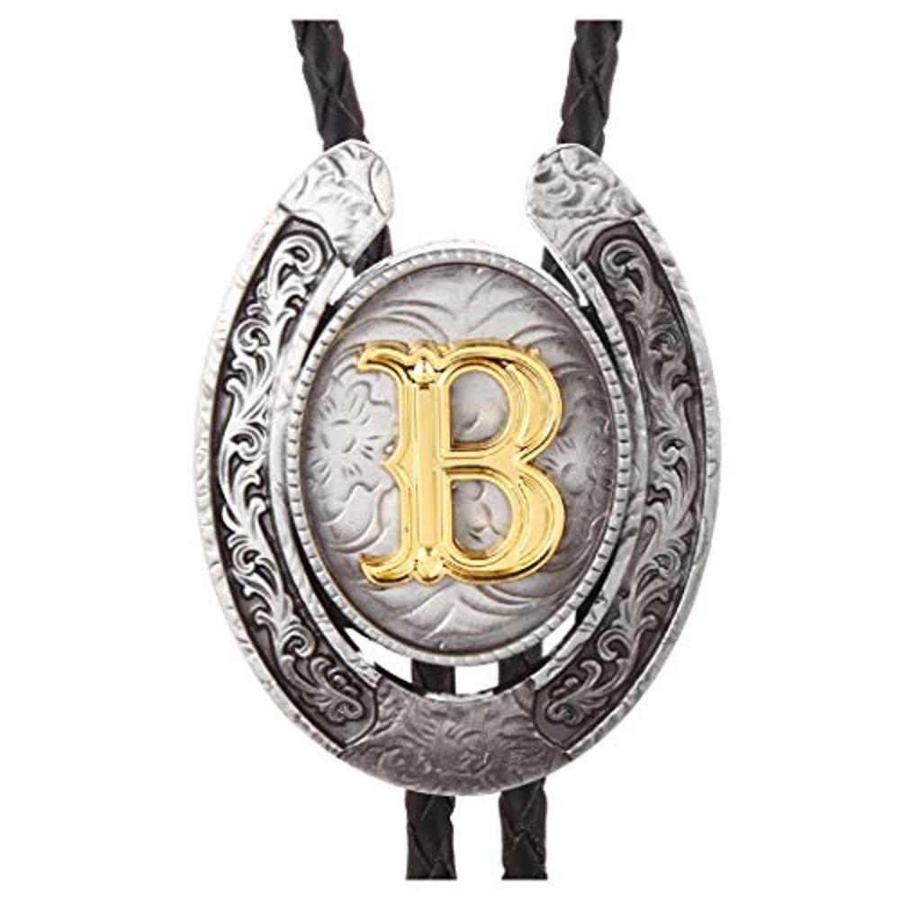 Vintage Gold Letter ABCDEFG-Z U shape bolo tie for man Indian cowboy western cowgirl leather rope zinc alloy necktie