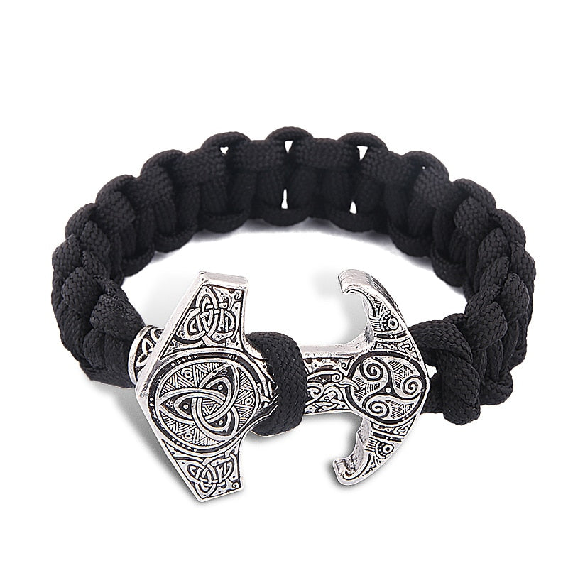 Norse Viking Rune Bracelet Asatru Pagan Scandinavian Thor Hammer Valknut Yggdrasil Rune Rope Bangles Bracelets for Men Jewelry