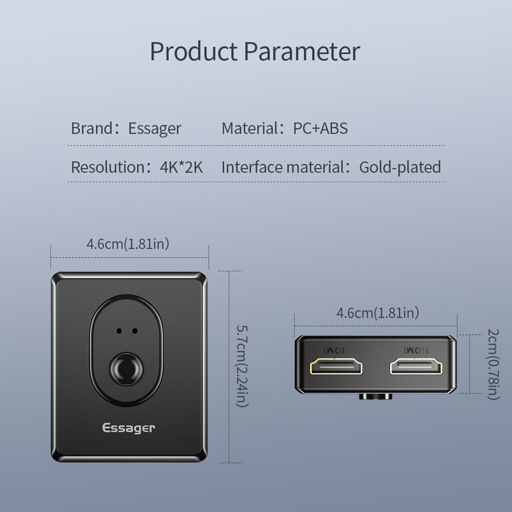 Essager HD Splitter Switch Bi-Direction 4K 2.0 HDMI-Compatible Switcher 1x2/2x1 Adapter 2 in 1 Out Converter For PS5 PS4 TV BOX