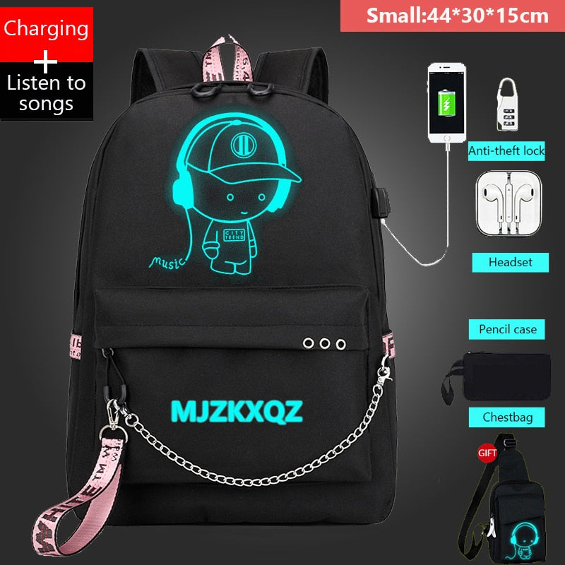 Mjzkxqz Student School Backpack Luminous USB Charge School Bag For Teenager Boy Anti-Theft Children&#39;s Schoolbags Laptop Backpack