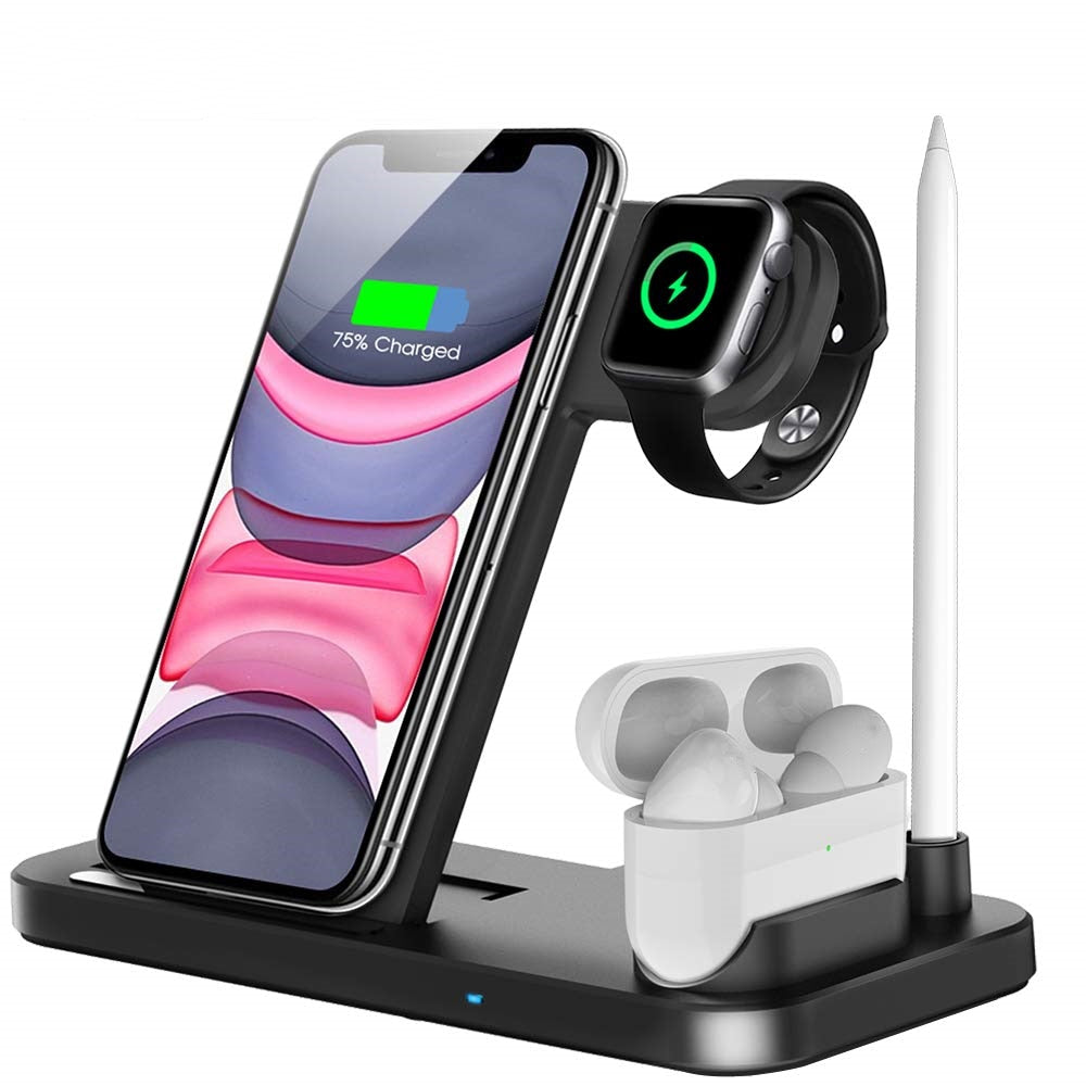 15W Qi Fast Wireless Charger Stand For iPhone 14 13 12 11 8 Apple Watch 4 in 1 Foldable Charging Station for Airpods Pro iWatch