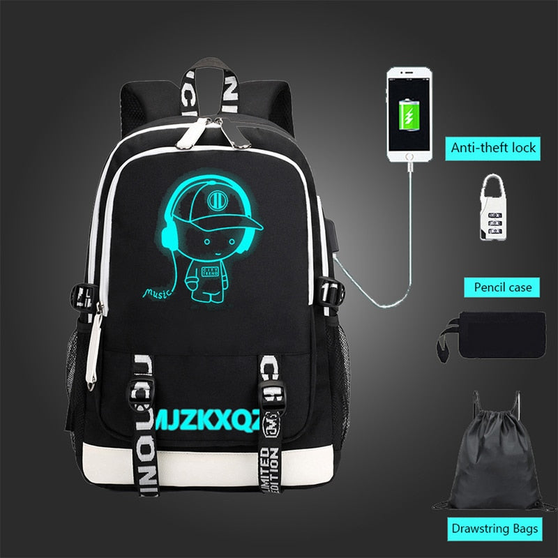 Mjzkxqz Student School Backpack Luminous USB Charge School Bag For Teenager Boy Anti-Theft Children&#39;s Schoolbags Laptop Backpack