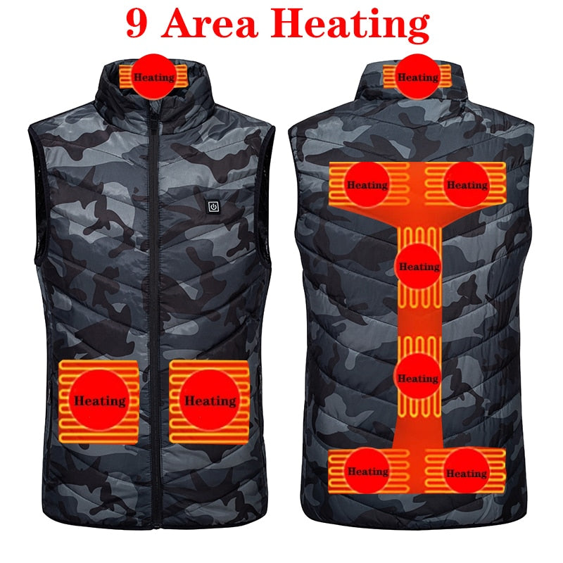 17/11 Places Heated Vest Men Women Usb Heated Jacket Heating Vest Thermal Clothing Hunting Vest Winter Heating Jacket BlackS-6XL