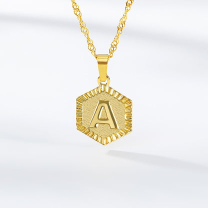 A-Z Letter Hexagon Initial Necklaces For Women Men Gold Color Stainless Steel Neck Chain Male Female Pendant Necklace Jewelry