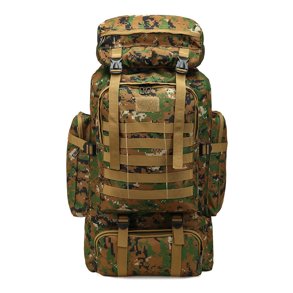 80L Waterproof Molle Camo Tactical Backpack Military Army Hiking Camping Backpack Travel Rucksack Outdoor Sports Climbing Bag