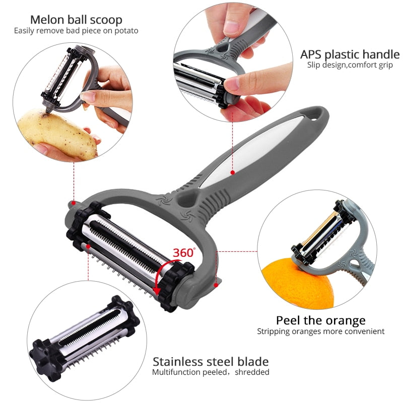 Kitchen Multifunctional Peeler For Vegetables And Fruits Planer 360 Degree Rotating Peeler Grater Slicer Tools