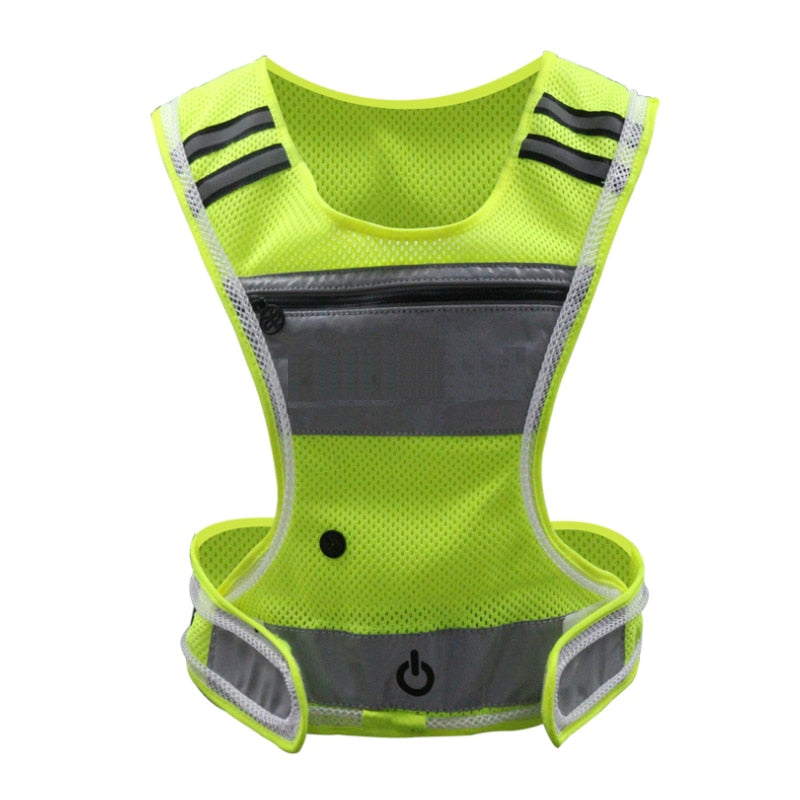 Cycling LED Reflective Vest Running Gear with Pouch USB Charging &amp; Adjustable Waist with 3 LED Glowing Modes Reflective Straps