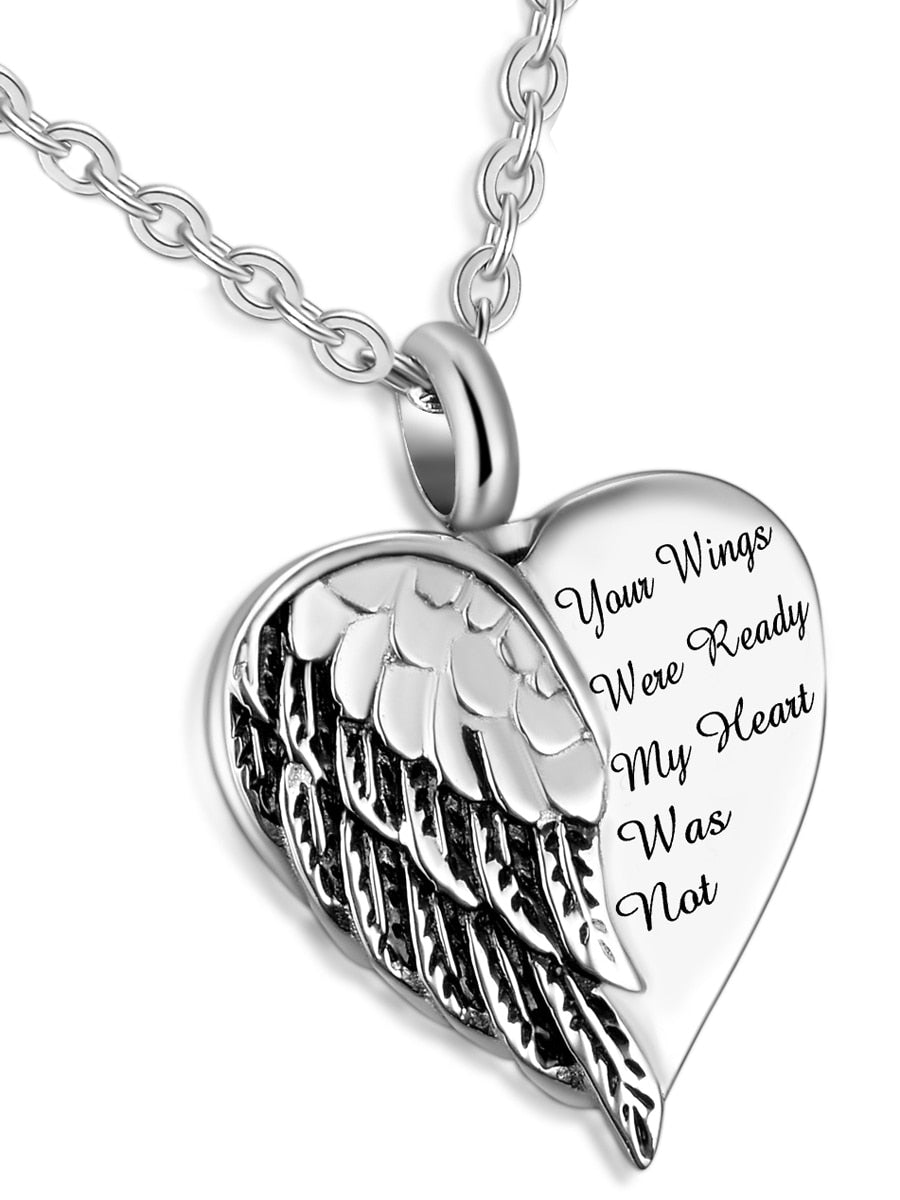 Stainless Steel Your wings were ready my heart was not cremation necklace memorial ashes urn fashion jewelry keepsake pendant