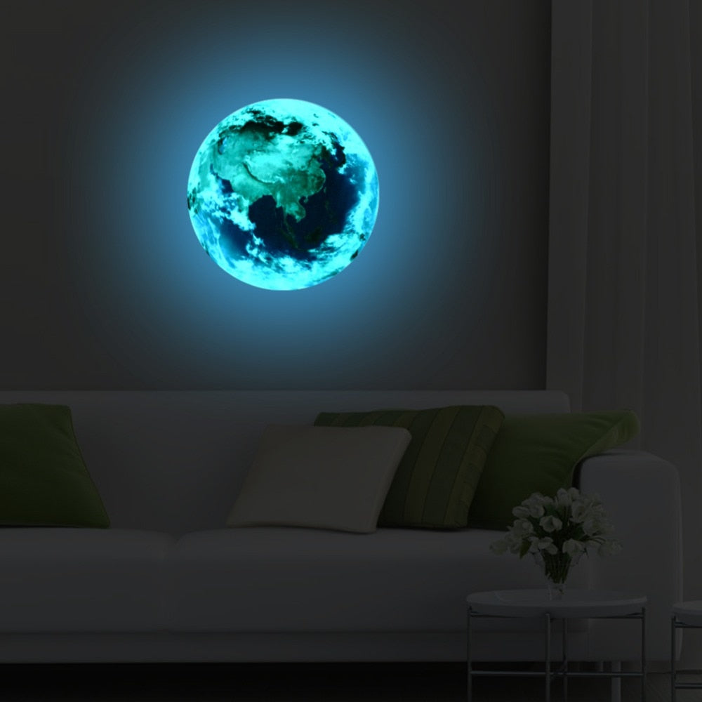 20/30CM Luminous Earth Moon Wall Stickers For Kids Rooms Bedroom Decoration Wall Sticker Home Decor Living Room Glow In The Dark