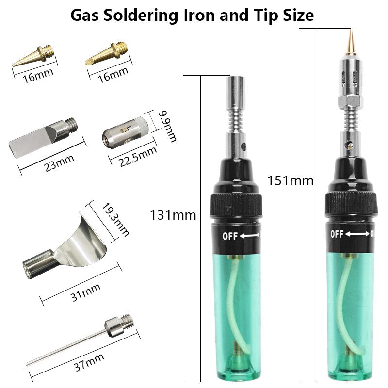 12 in 1 High Quality MT-100 Electronics DIY Tool Gas Soldering Iron Gun Blow Torch Cordless Solder Iron Pen  Butane Gas Gun Kit