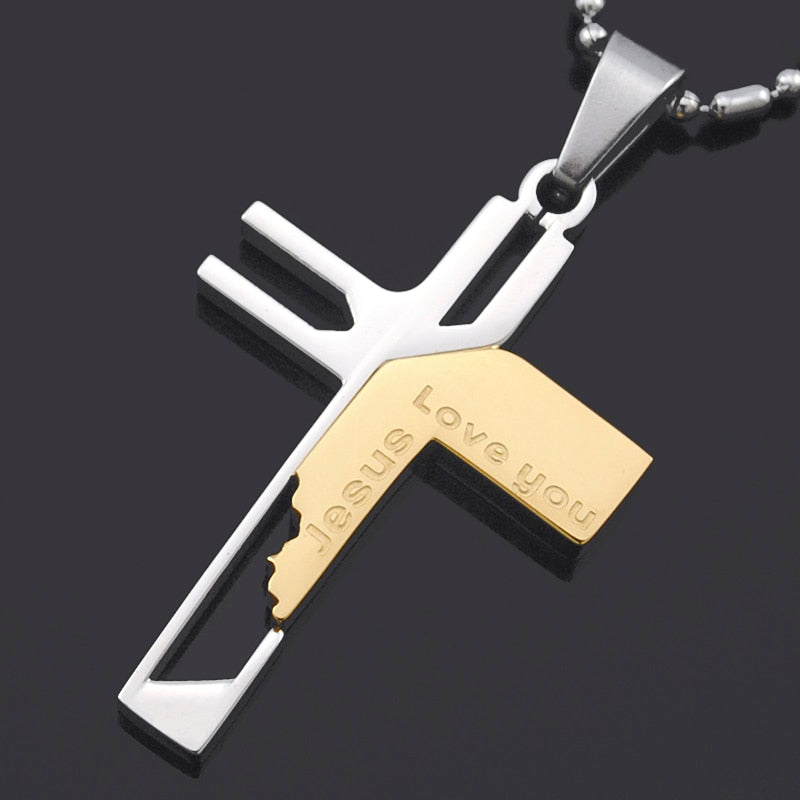 ATGO Christmas Gift Mens Jewelry Love you Jesus Cross Pendants, High Quality Women Stainless Steel Pendant Necklace BP701