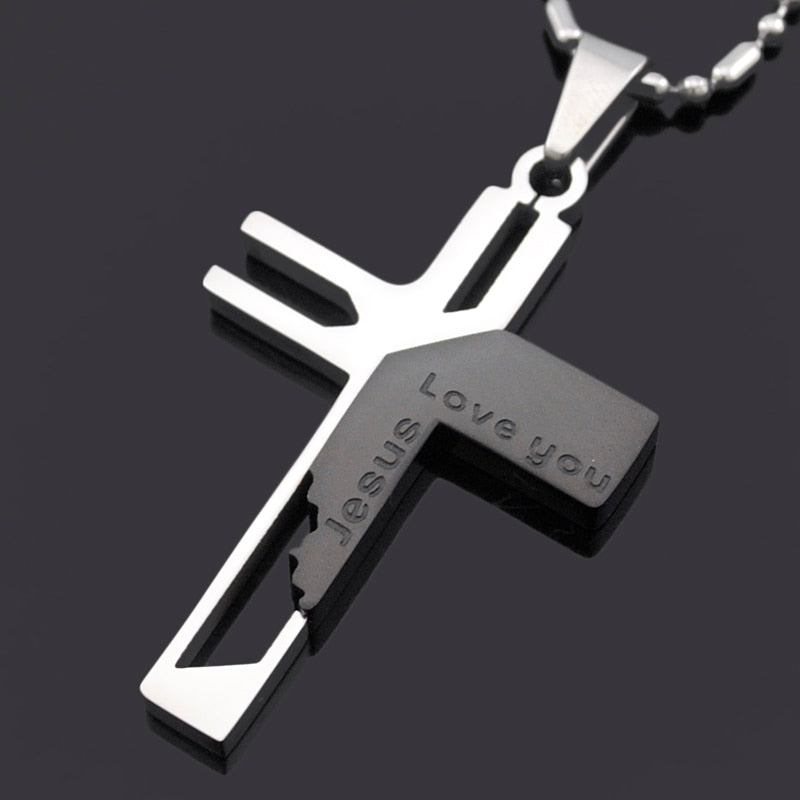 ATGO Christmas Gift Mens Jewelry Love you Jesus Cross Pendants, High Quality Women Stainless Steel Pendant Necklace BP701