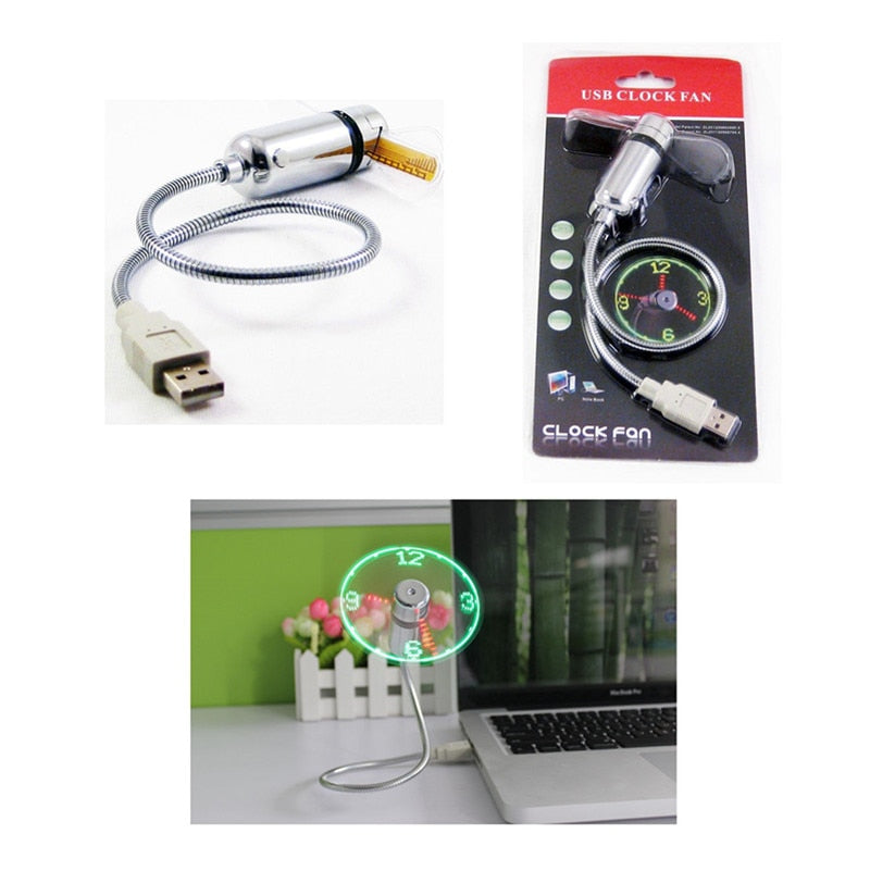 Hand Mini USB Fan Portable Gadgets Flexible Gooseneck LED Clock Cool For Laptop PC Notebook Real Time Display Durable Adjustable