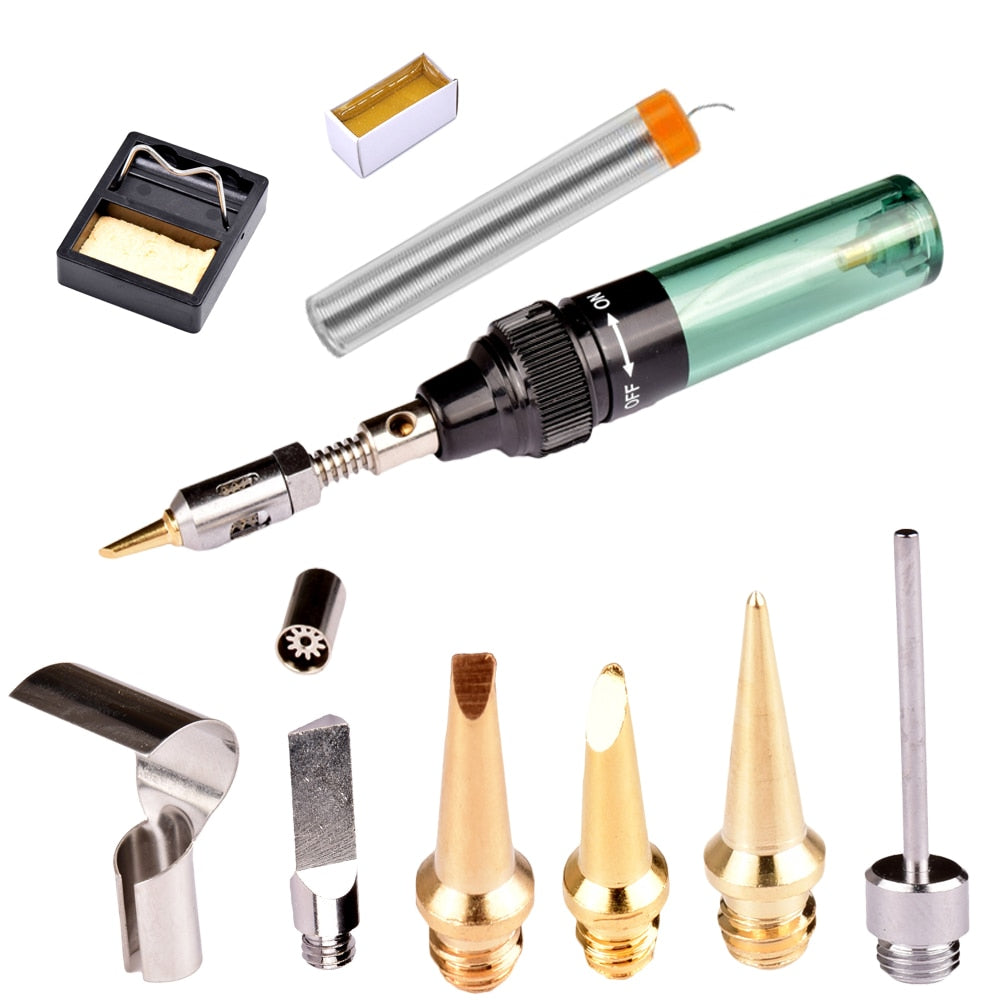 12 in 1 High Quality MT-100 Electronics DIY Tool Gas Soldering Iron Gun Blow Torch Cordless Solder Iron Pen  Butane Gas Gun Kit