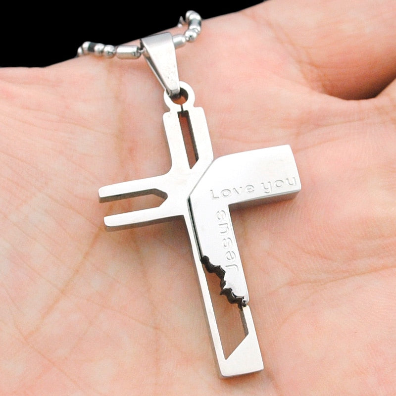 ATGO Christmas Gift Mens Jewelry Love you Jesus Cross Pendants, High Quality Women Stainless Steel Pendant Necklace BP701