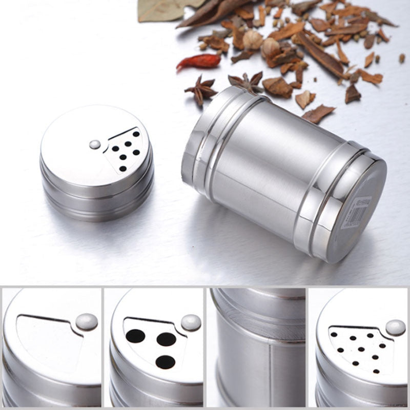 Salt Sugar Bottle Rotating Cover Multi-purpose Stainless Steel 1Pcs Kitchen Gadgets Spice Pepper Shaker Spice Jar Seasoning Can