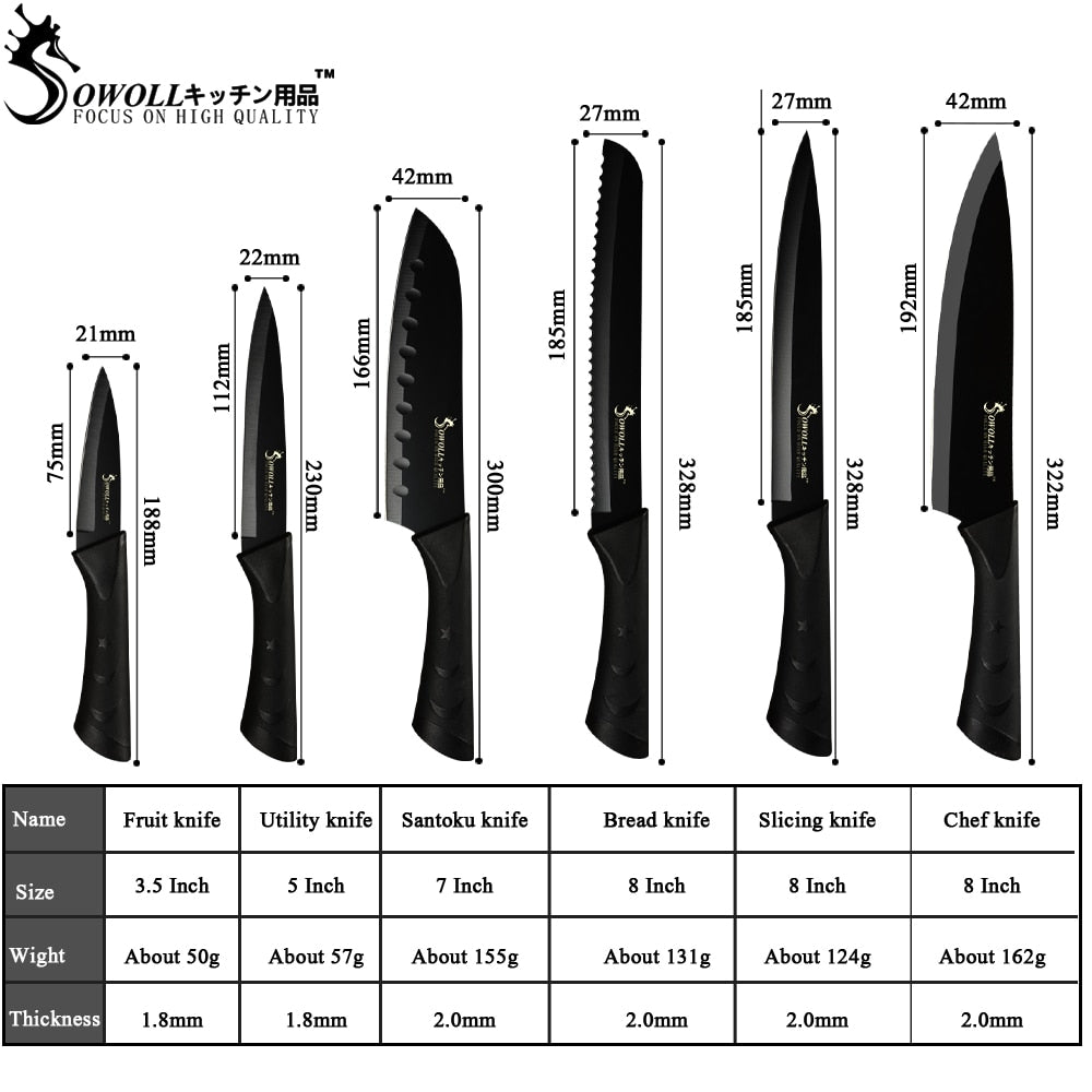 SOWOLL Stainless Steel Kitchen Knife 3.5&#39;&#39; 5&#39;&#39; 7&#39;&#39; 8&#39;&#39; Paring Utility Santoku Slicing Bread Chef Knife Meat Fish Kitchen Gadgets