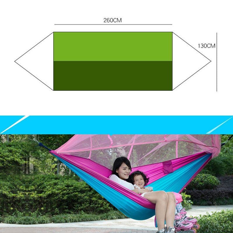 1-2 Person Portable Outdoor Camping Hammock with Mosquito Net High Strength Parachute Fabric Hanging Bed Hunting Sleeping Swing