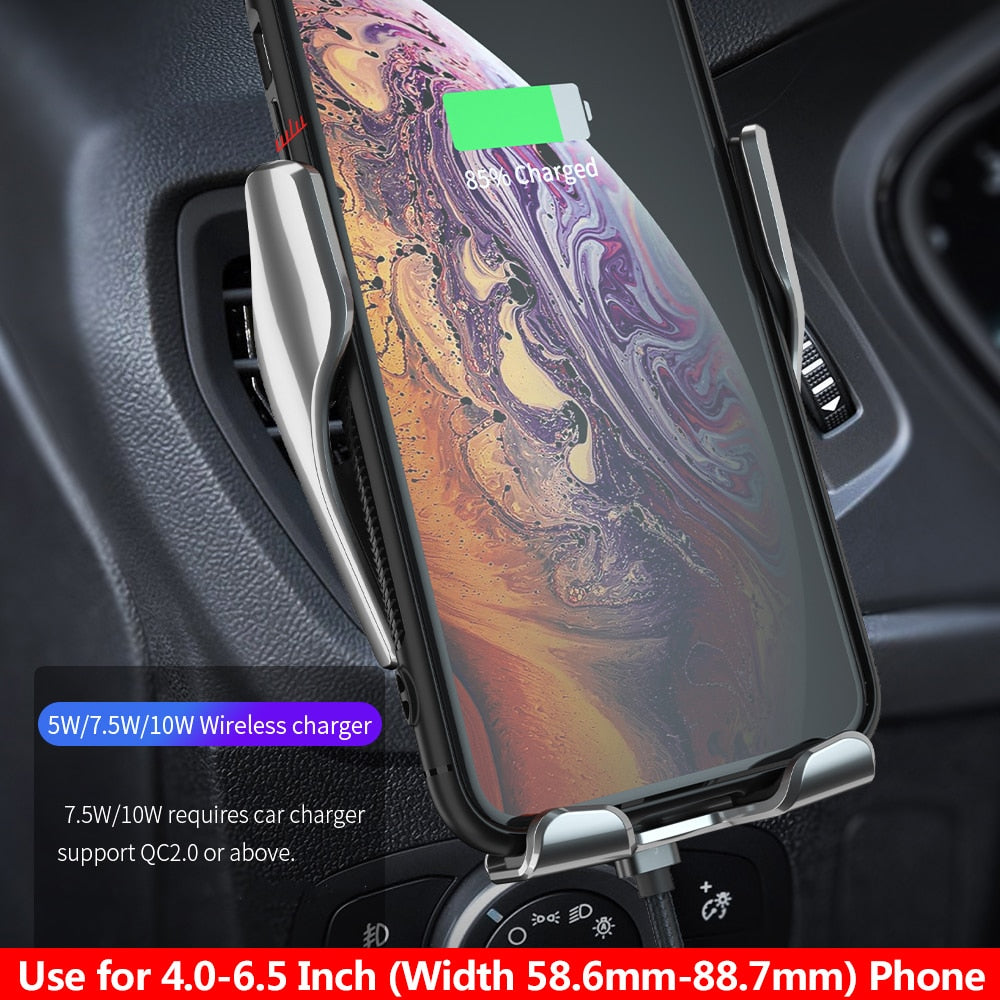 10W Automatic Clamping Qi Wireless Car Charger Mount For IPhone 13 12 11 XS XR 8 Fast Charging Phone Holder for Samsung S21 S20