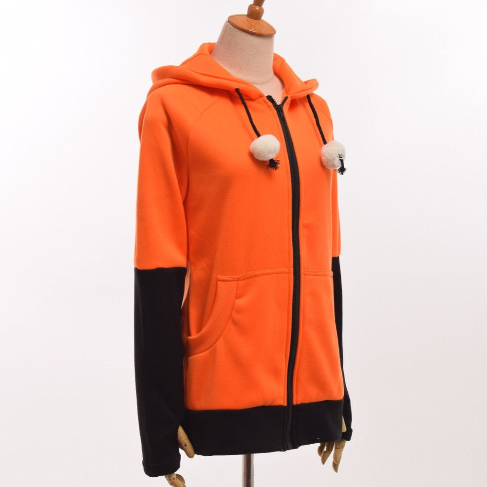 Animal Fox Ear Cosplay Costumes Hoodie Coat Warm Orange Sweatshirt Unisex Hoodies