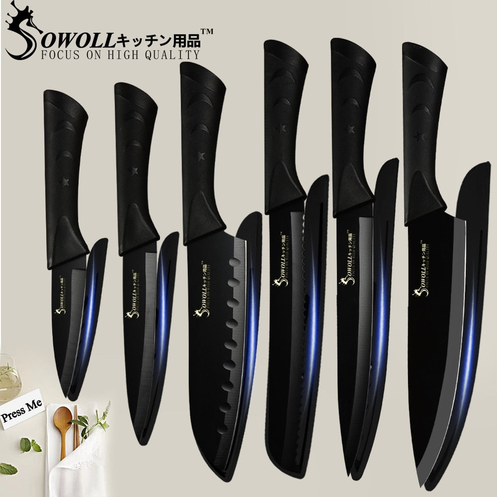 SOWOLL Stainless Steel Kitchen Knife 3.5&#39;&#39; 5&#39;&#39; 7&#39;&#39; 8&#39;&#39; Paring Utility Santoku Slicing Bread Chef Knife Meat Fish Kitchen Gadgets